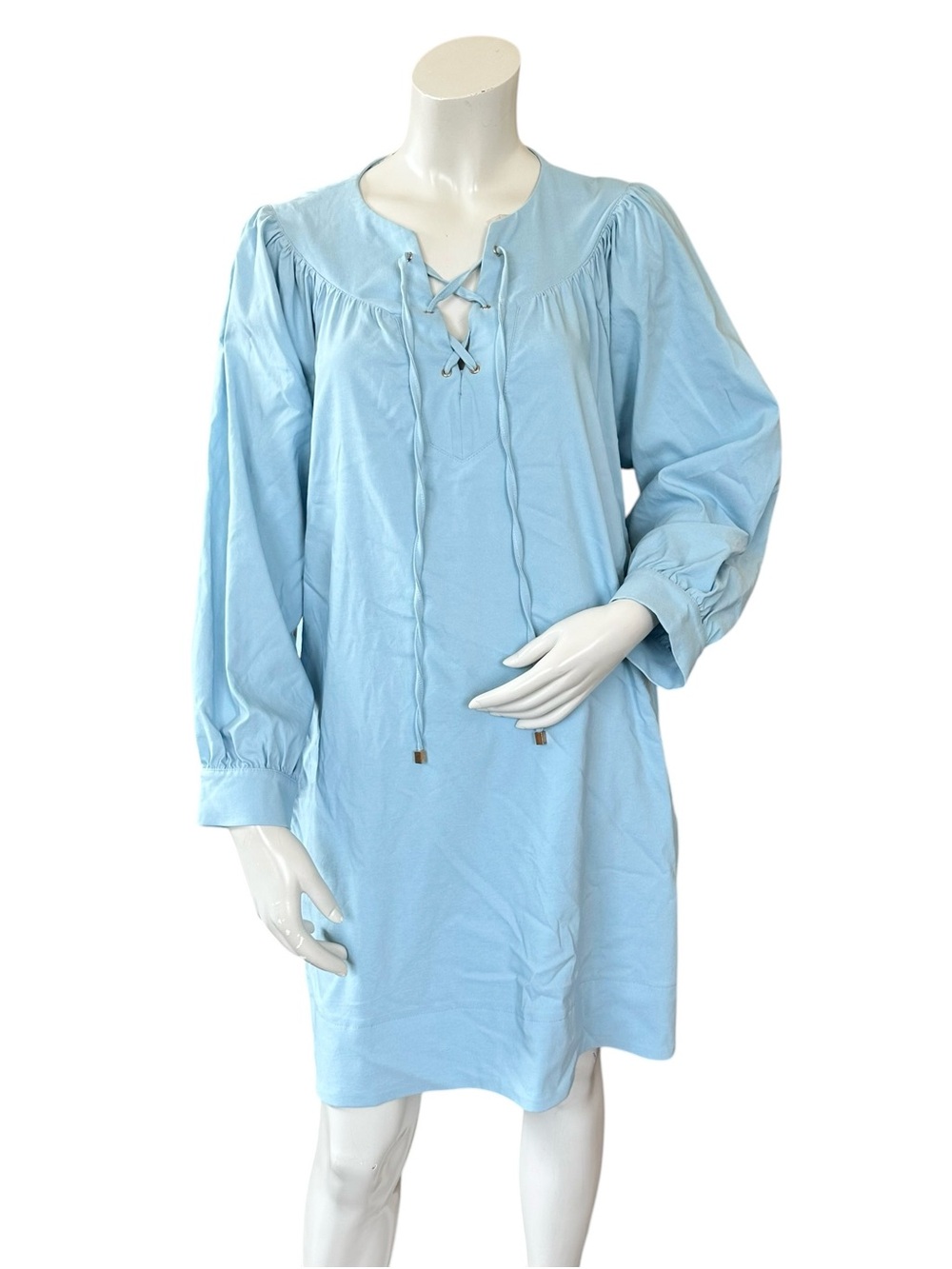 Tuckernuck Pomander Place Robbie Baby Blue Long Sleeve Mini Shift Dress Large - Picture 2 of 9